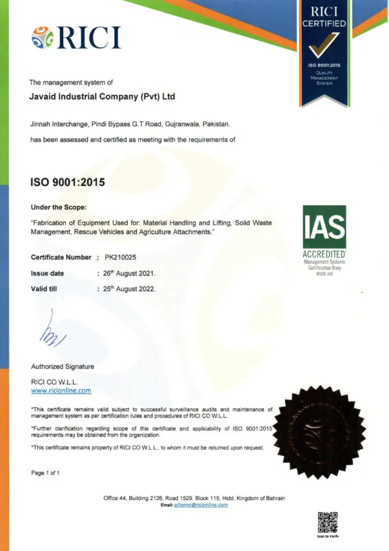Certificates &Amp; Policies | Javaid Industrial Company Pvt Limited | Jic Pakistan
