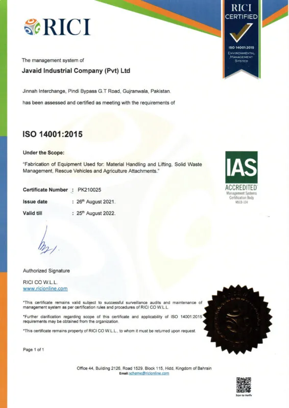 Certificates &Amp; Policies | Javaid Industrial Company Pvt Limited | Jic Pakistan